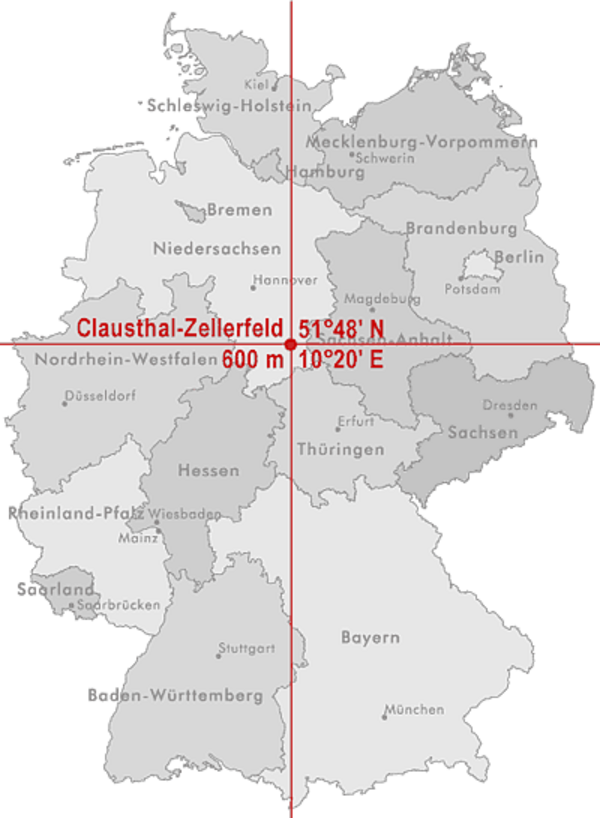 Clausthal-Zellerfeld auf einer Karte von Deutschland