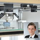 3D-Drucker neben dem Porträt einer Person